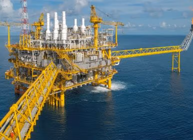 Oil and gas rig out at sea