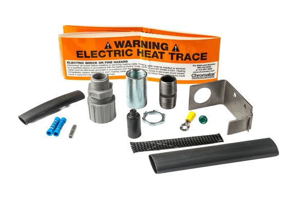 Roof and gutter heat trace connection kits