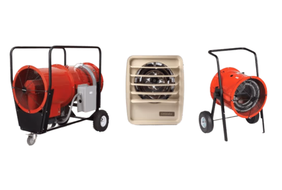 Air heaters product image: three industrial unit heaters