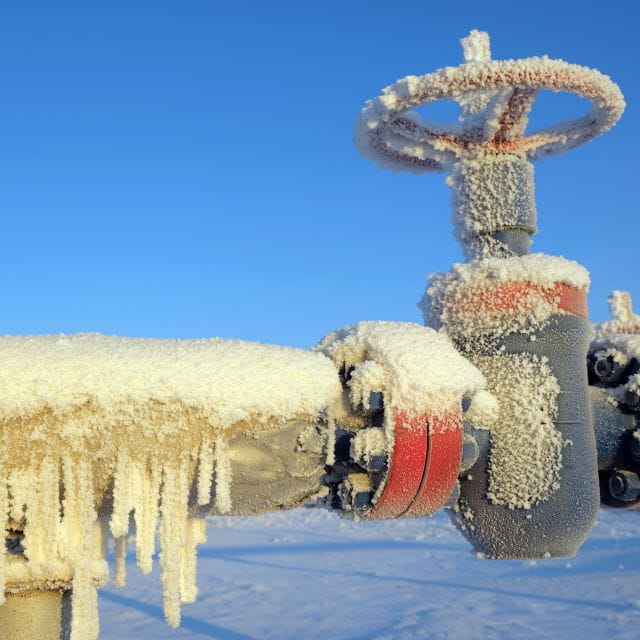 Frozen pipes in cold weather requiring heat trace