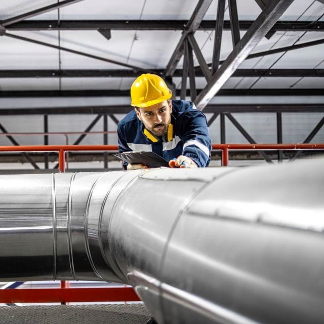 Engineer assessing heat trace for pipe