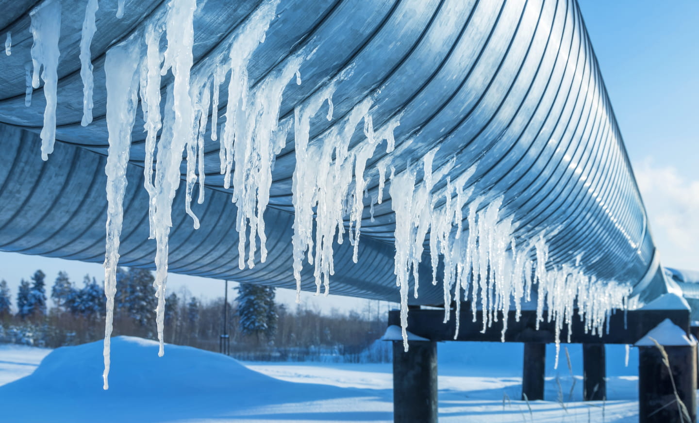 Icicles formed on pipe