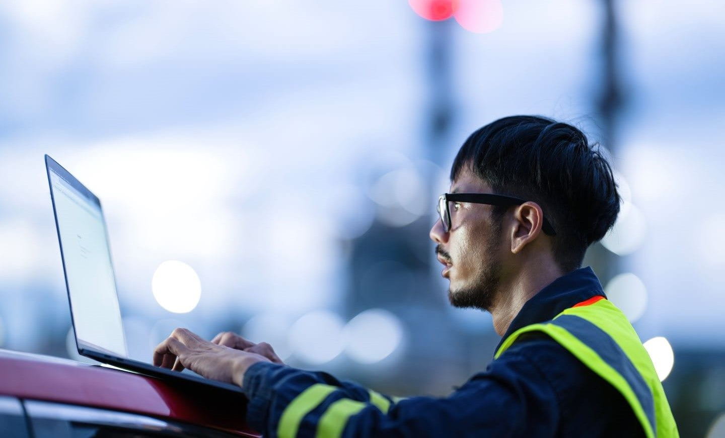 Engineer researching on computer